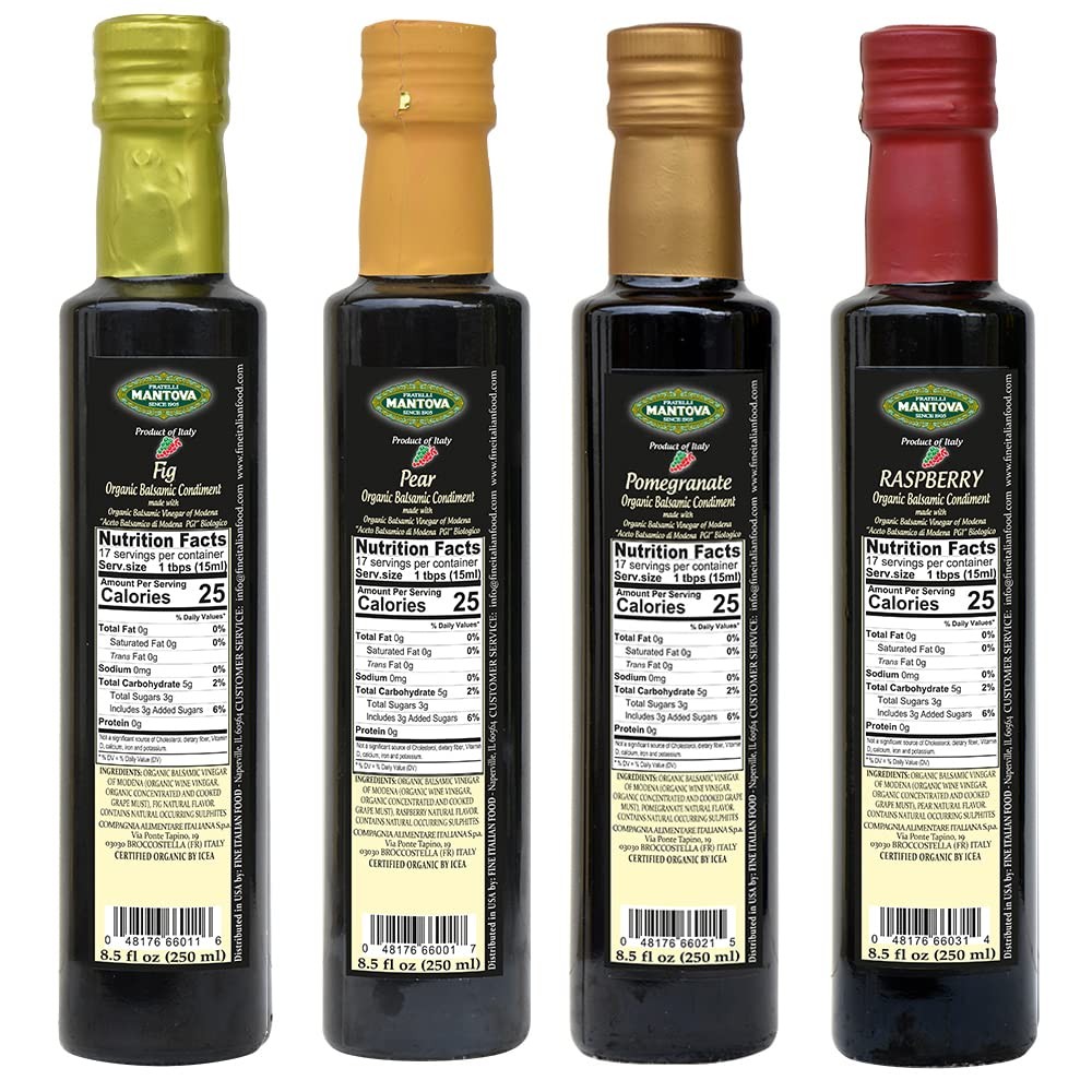 Organic Flavored Balsamic Vinegar Set: Fig, Pear, Pomegranate, Raspberry - 4 gallery