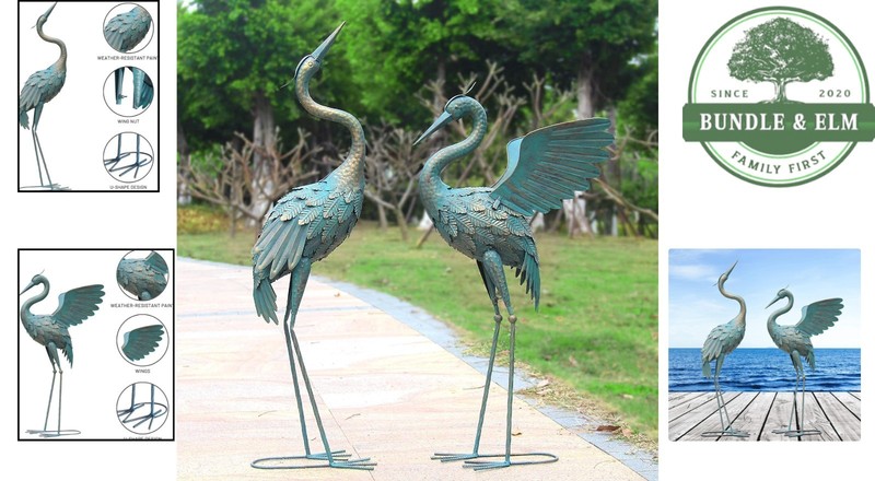 Weather-Resistant Crane Statues, Decorative Bird Sculptures for Lawn and Garden gallery