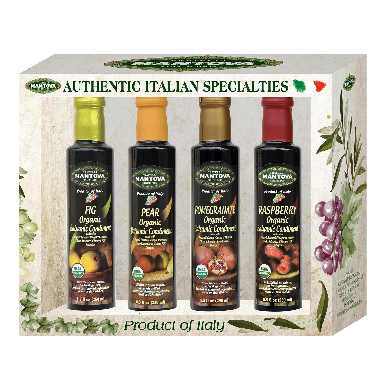 Organic Flavored Balsamic Vinegar Set: Fig, Pear, Pomegranate, Raspberry - 4 gallery