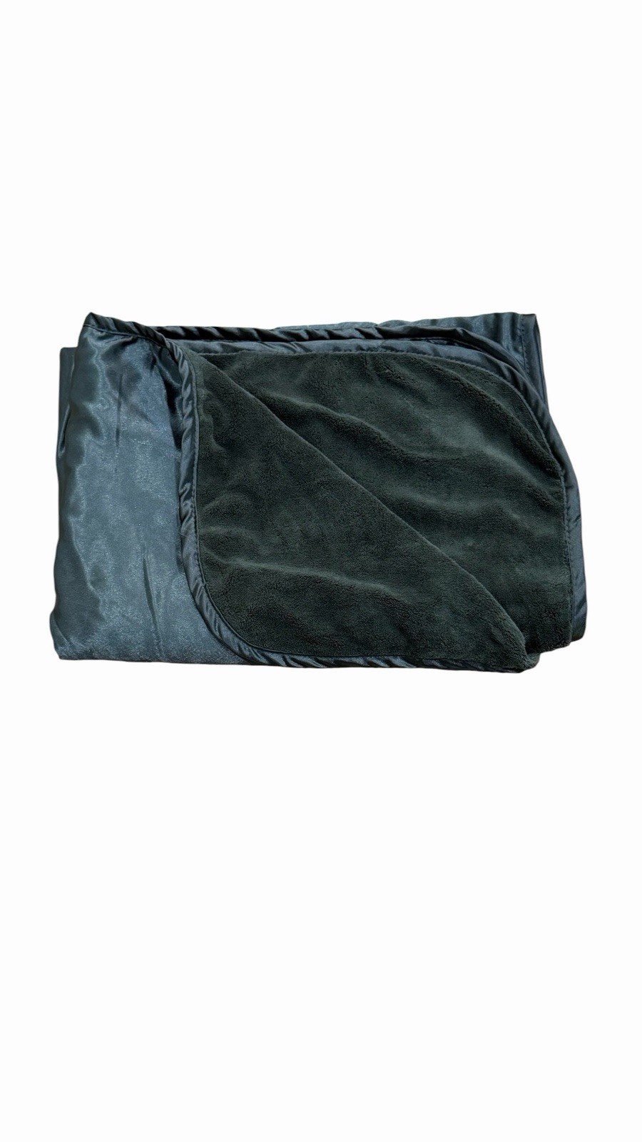 HTF Brookstone NAP Forest Green Throw Blanket Satin One Layer Travel “48x35” gallery