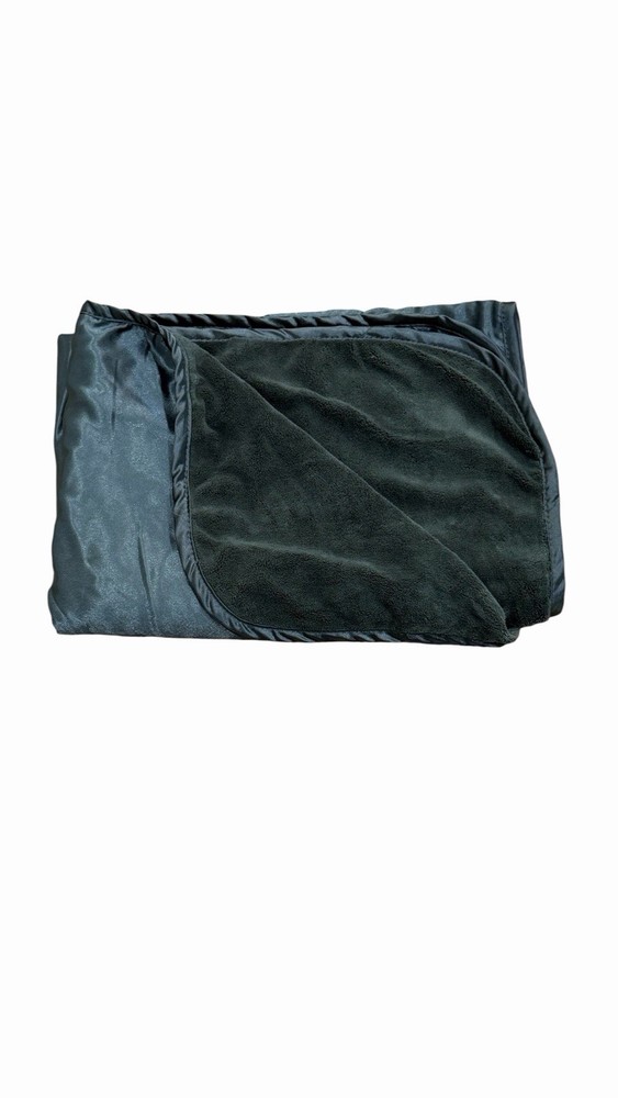 HTF Brookstone NAP Forest Green Throw Blanket Satin One Layer Travel “48x35”