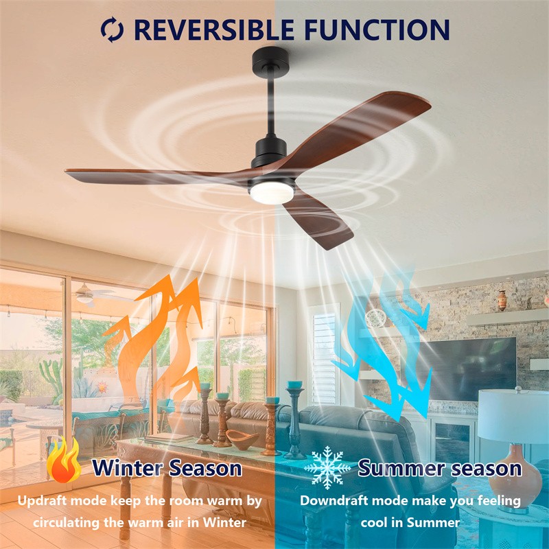 60" Modern Solid Wood Ceiling Fan with Light Reversible DC Motor Dimmable Remote gallery