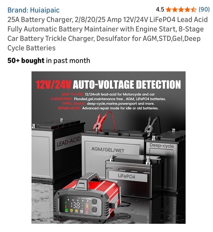 Fully Automatic Battery Charger, 25A 2/8/20/25 Amp 12V/24V LiFePO4 Lead Acid gallery