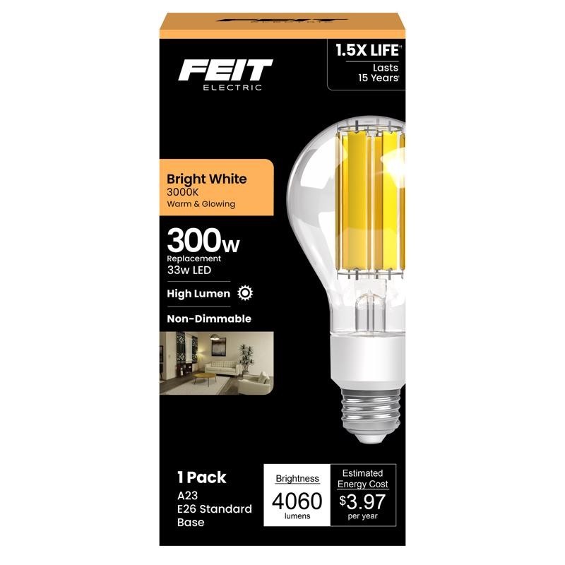 Feit A23 E26 (Medium) Filament LED Bulb Bright White 300 Watt Equivalence 1 pk gallery