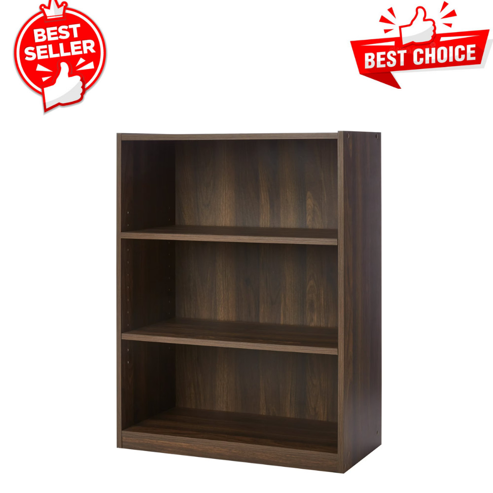 Mainstays 3-Shelf Bookcase, Adjustable Shelves, Storage Display, Canyon Walnut gallery