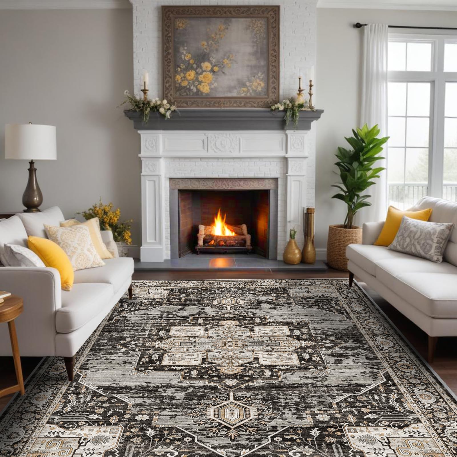 Area Rug 8x10 Washable Stain Resistant Non Slip Backing Black RUUGME Rugs Large gallery