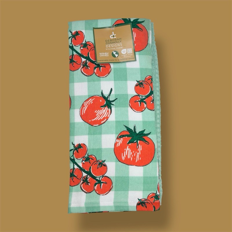 Deborah Connolly Fall Retro Tomatoes Kitchen Towels 3 Green White Checkered gallery