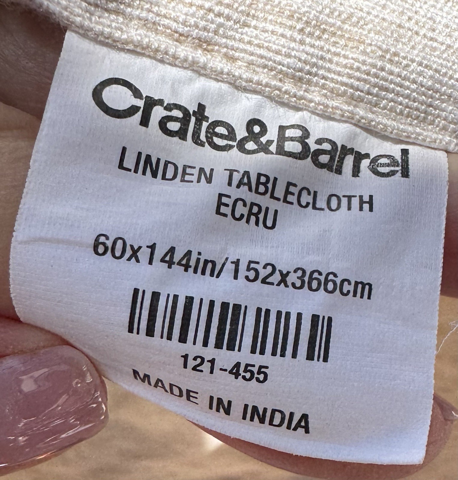 Crate & Barrel Rectangle 60x144 Linden Ecru beige cotton blend Tablecloth EUC gallery
