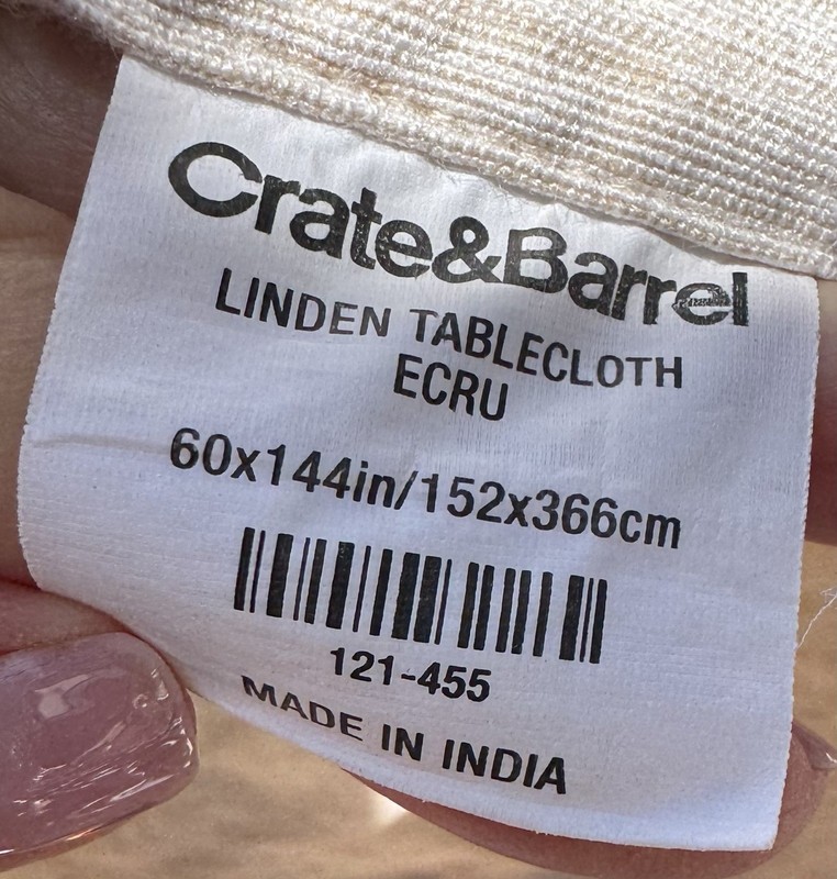 Crate & Barrel Rectangle 60x144 Linden Ecru beige cotton blend Tablecloth EUC gallery