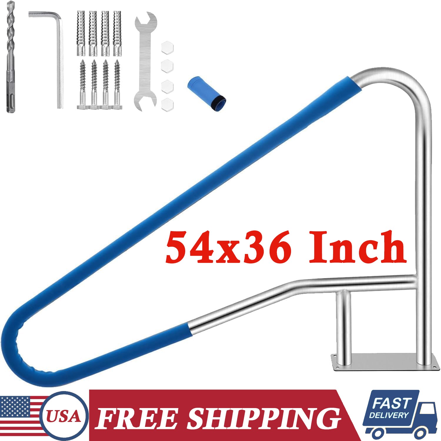 Pool Stair Handrail 54 x 36 Inch Swimming Pool Safety Rail 304 Stainless Steel gallery
