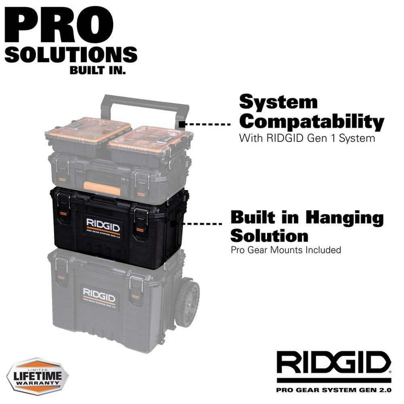 RIDGID Modular Tool Box Storage 2.0 Pro Gear System 22 in Black Water Dust Seal gallery