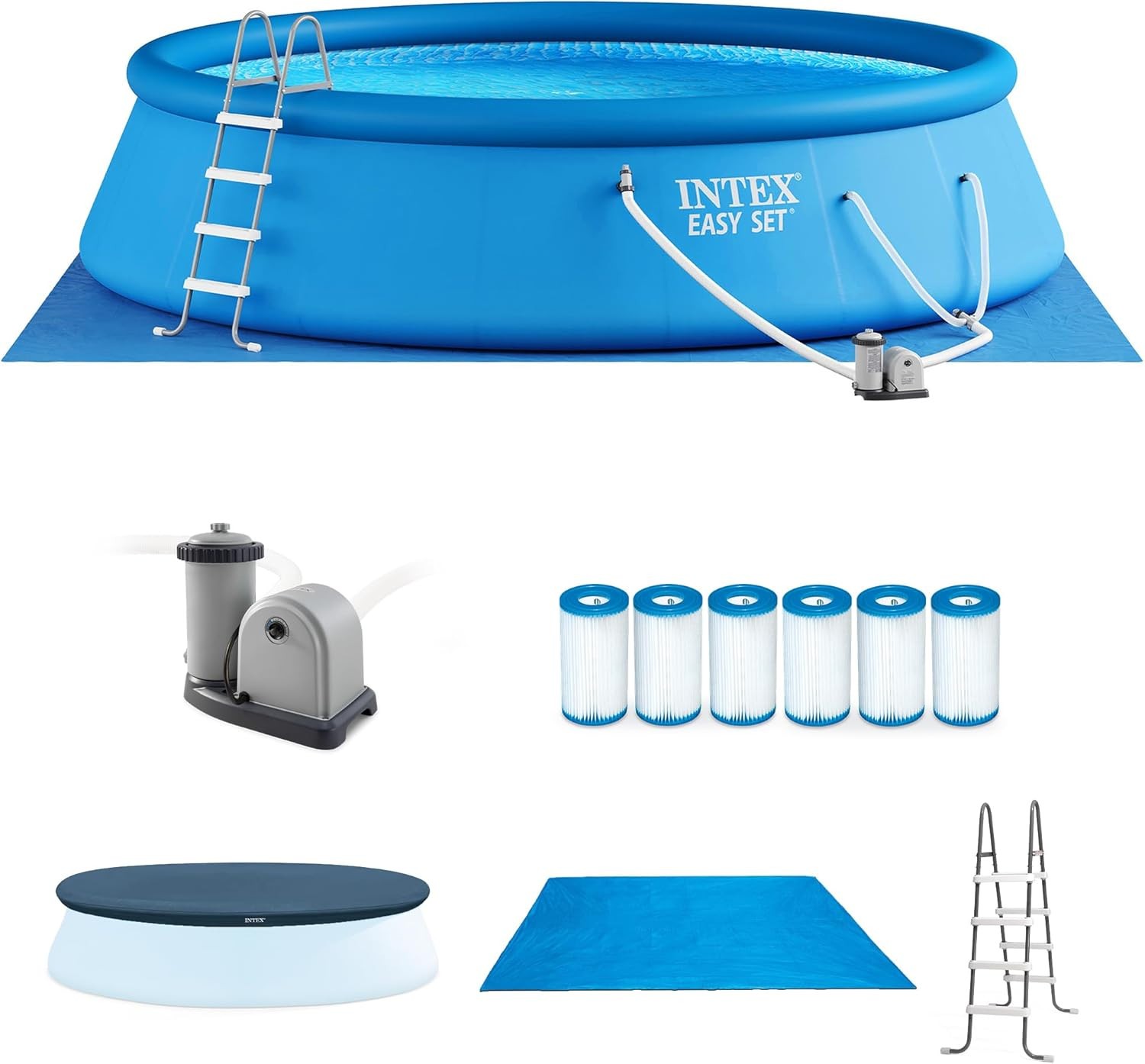 Above Ground Pool Set, 18ft x 48in Easy Set Inflatable w/ Pump, Ladder & Cover gallery