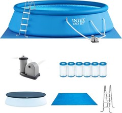 Above Ground Pool Set, 18ft x 48in Easy Set Inflatable w/ Pump, Ladder & Cover