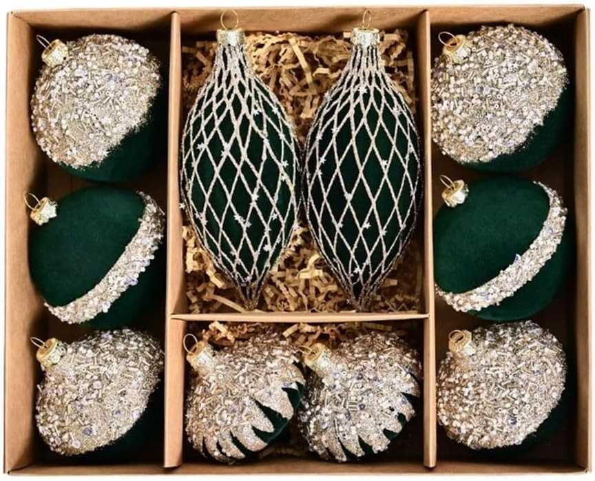 10PCS Dark Green Velvet Christmas Balls 8cm Flocked Tree Wedding Party Decor gallery