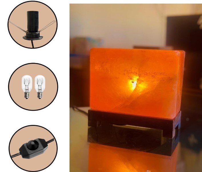 Himalayan Pink Salt Lamp Rectangular Shape Wooden Base, Comes with dimmer Switch gallery