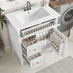 30 Inch Blue Gray Bathroom Vanity Solid Wood Frame MDF Pine Cabinet