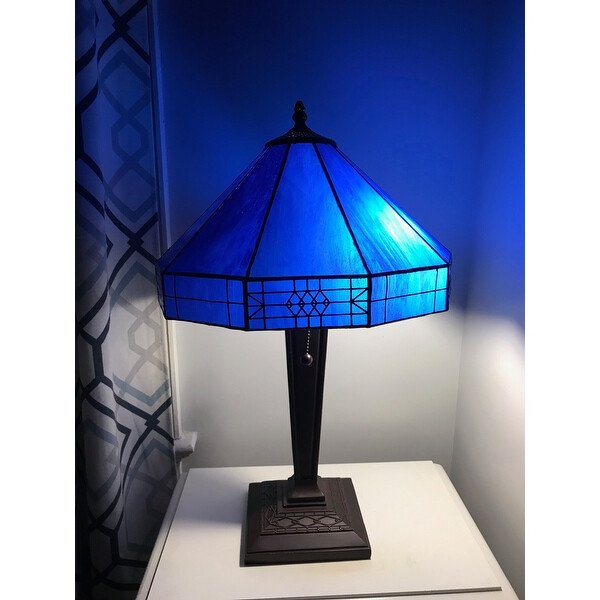 Stained Glass Lamp Tiffany Style 2-Light Royal Blue Table Lamp 14x21in gallery