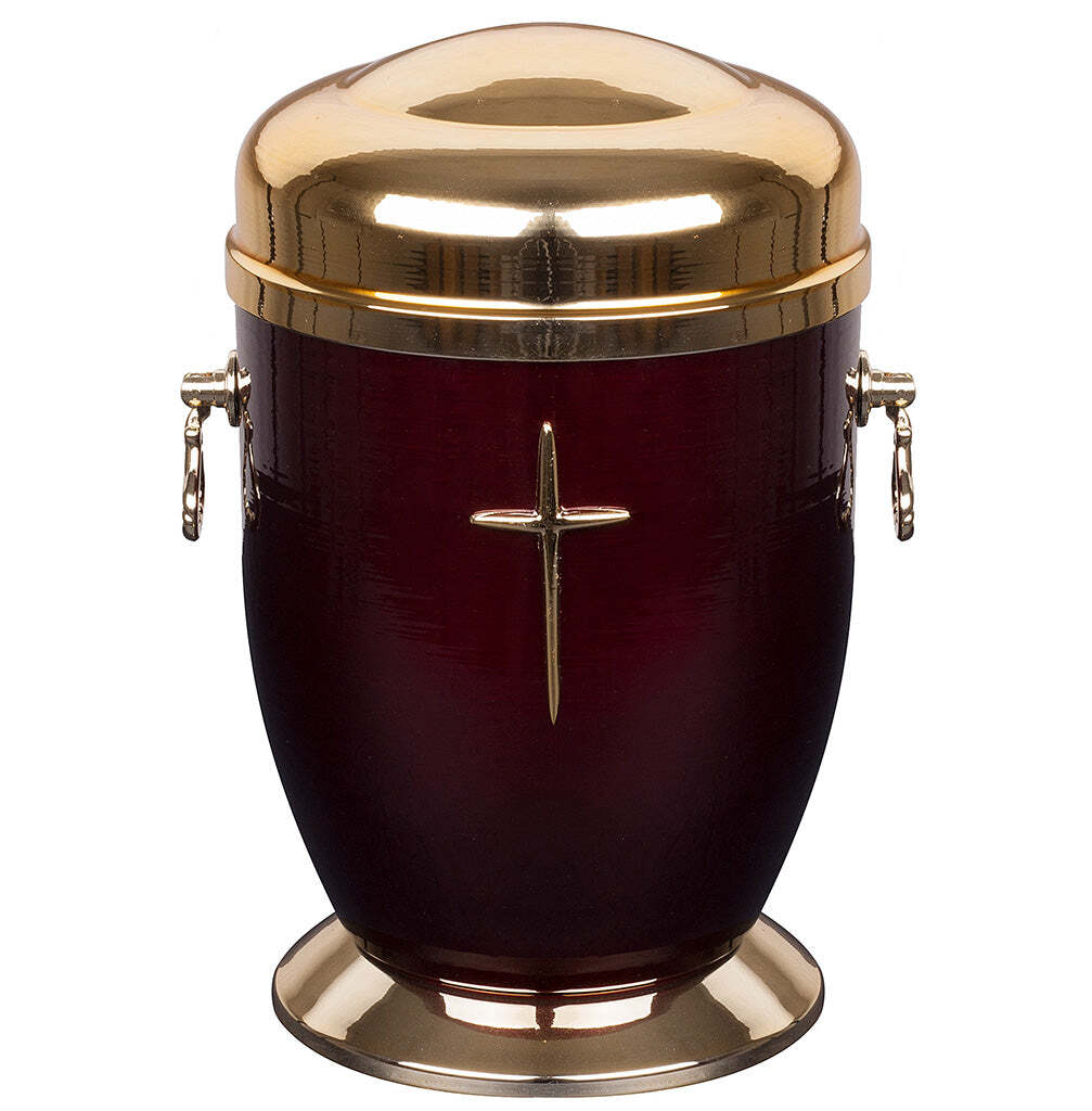 Beautiful Red Metal Cremation Urn for Ashes -Gold Cross Funeral Urn For Adult gallery