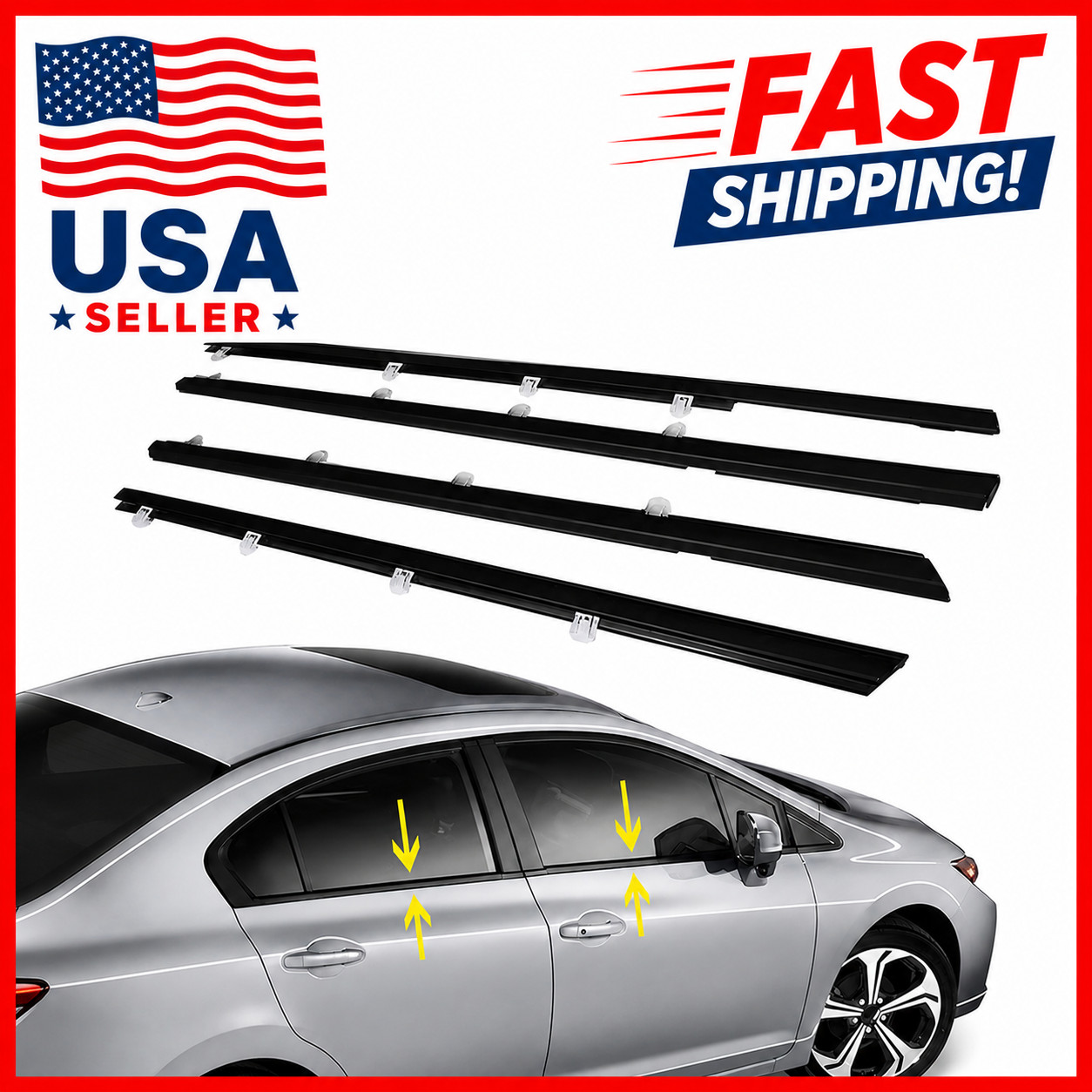 4PCS Weatherstrip Window Moulding Trim Seal Belt Replacement for Civic 2012-2015 gallery