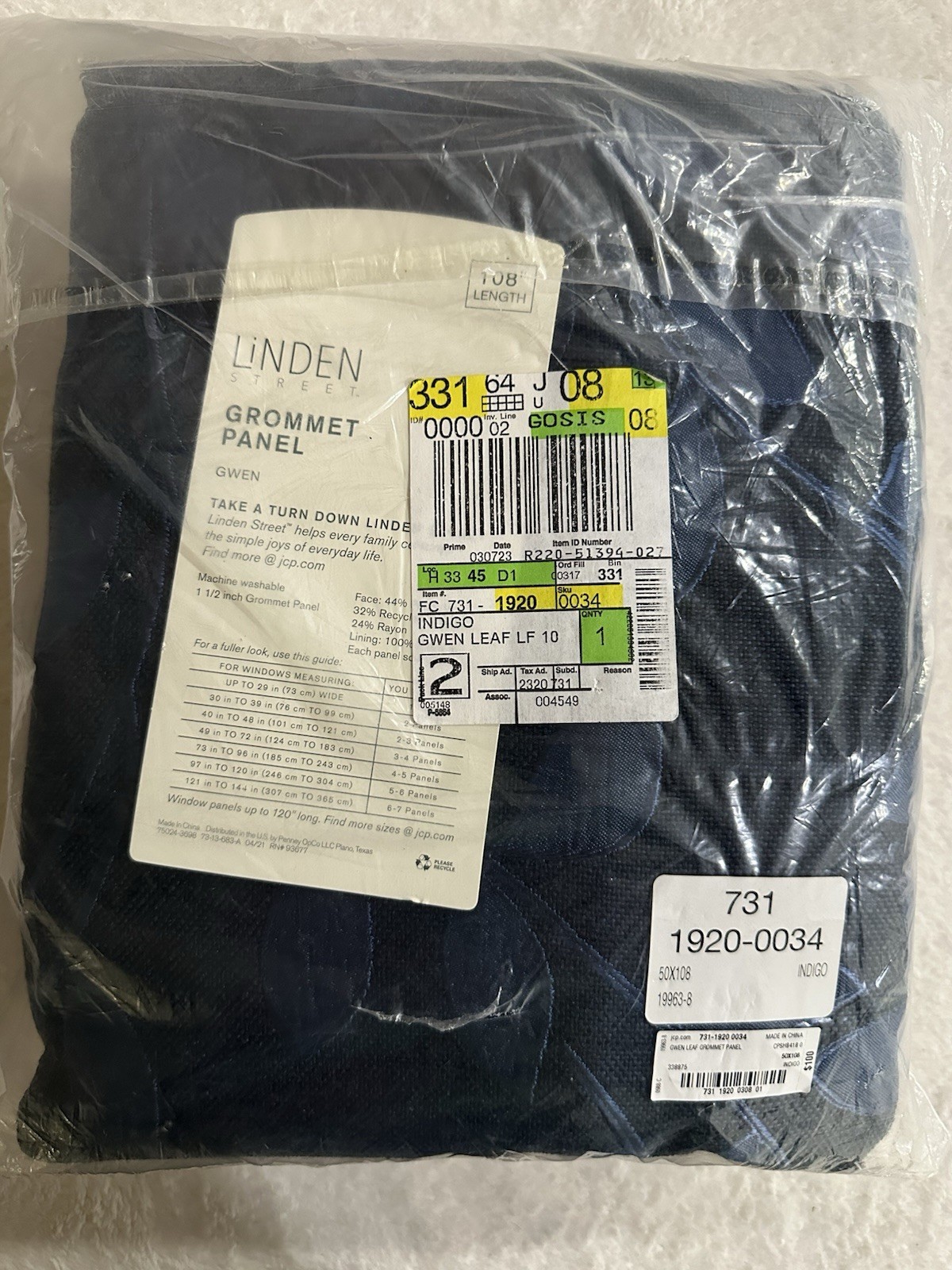 Linden Street Grommet Panel Blue Indigo Gwen Leaf New 50in X 108in $100 MSRP gallery