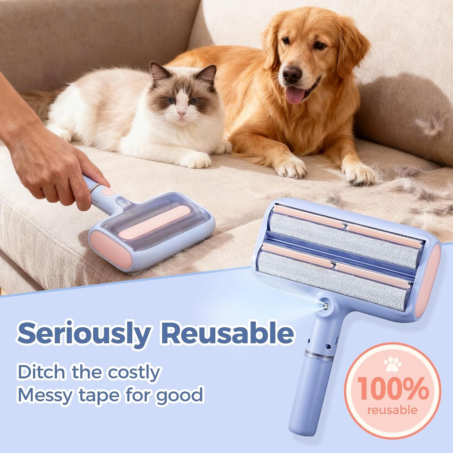 Reusable Pet Hair Remover Double Roller Lint Cleaner for Couch Carpet Car gallery
