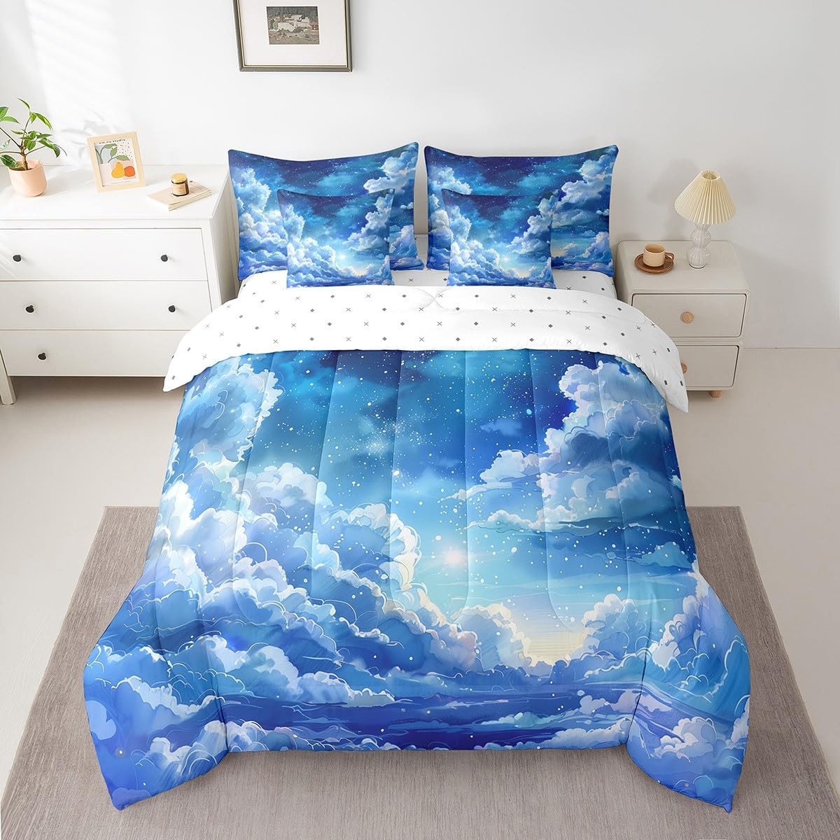 Blue Night Sky Comforter Set with Sheets Clouds Stars Moon Printed 7 Piece Be... gallery