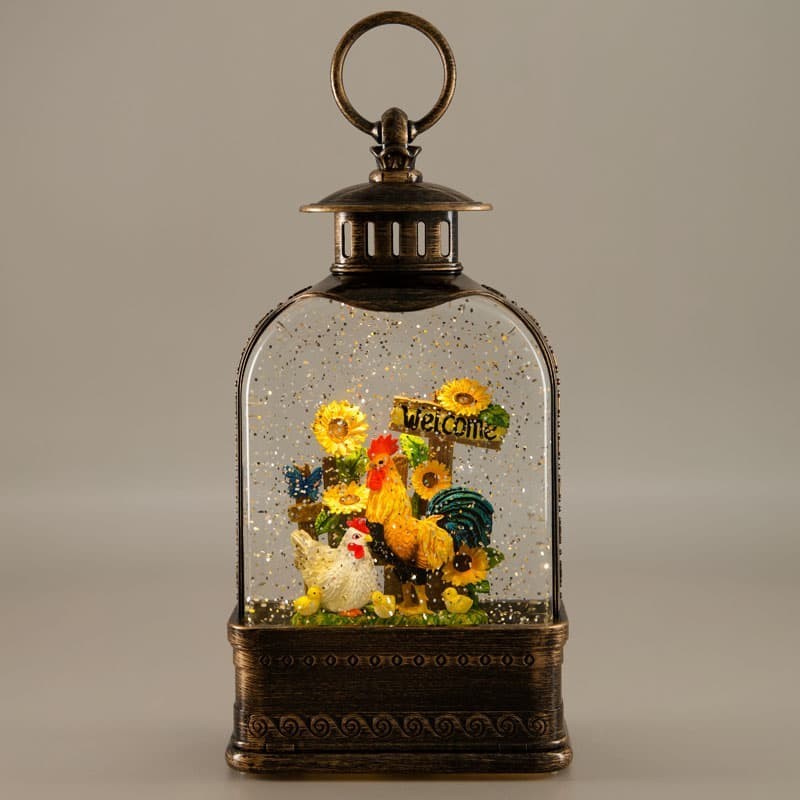 Cracker Barrel Rooster Welcome Lantern Glitter Globe