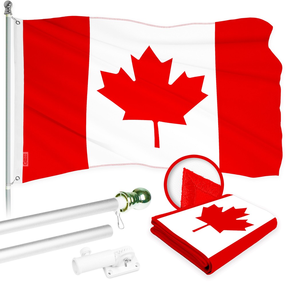 Combo: 6 Ft Flagpole Silver & Canada Canadian Flag 3x6 Ft Embroidered 300D Poly