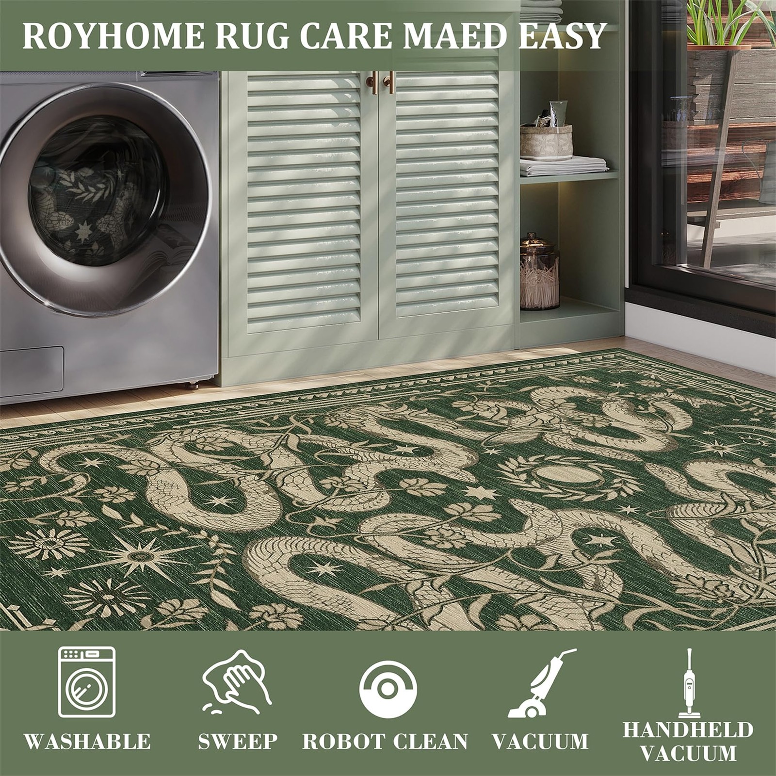 Snake Washable Runners for Hallways 2x6 Runner 2' x 6' (Rectangular), Green gallery
