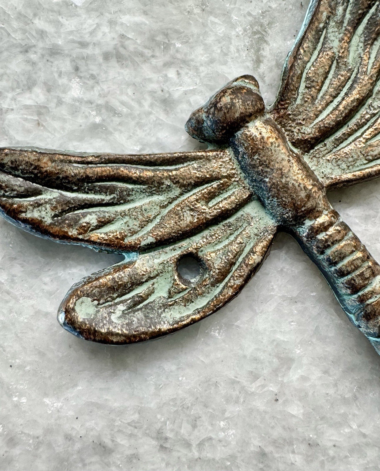 New Rustic Patina Metal Dragonfly Heavy Triple Wall Hook Decor - 13” x 5.5” gallery