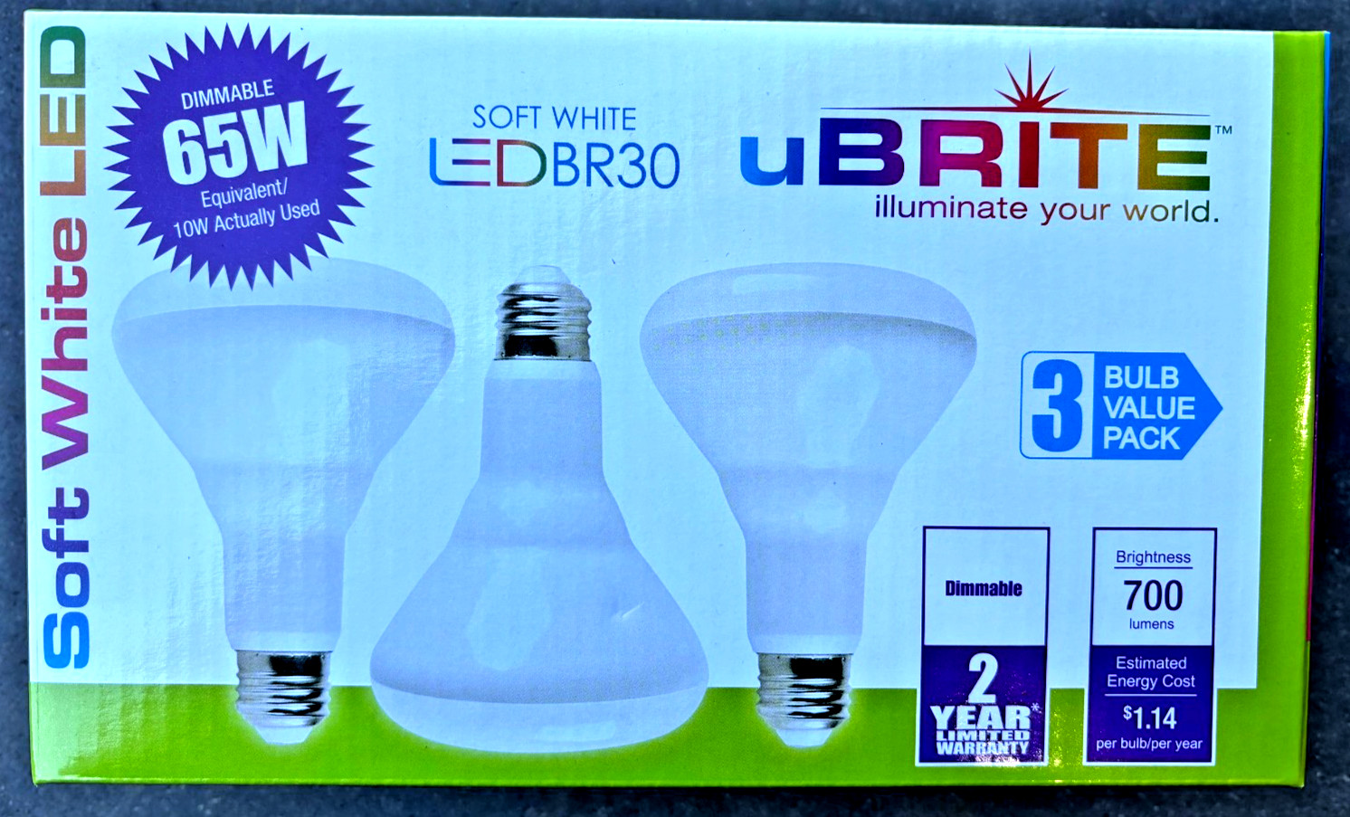 uBRITE LEDBR30 65W Dimmable Bulb 24 Bulbs 8 x 3pk gallery