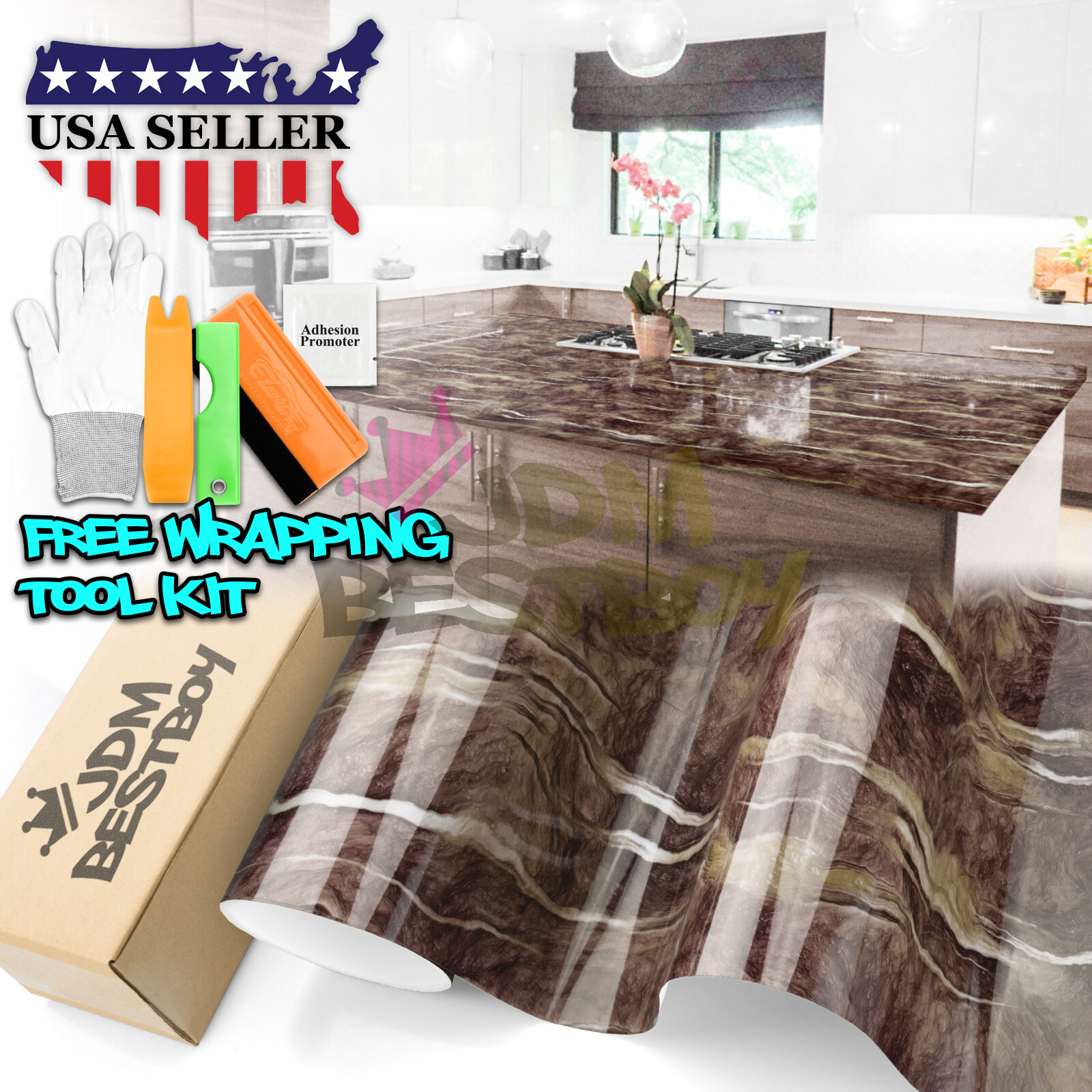Premium Gloss Marble Granite Look Vinyl Wrap Contact Paper Home Kitchen #D40 gallery