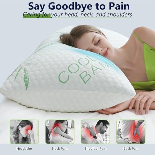 Memory Foam Pillows, Cooling Pillows Queen Queen (Pack of 2) Green-white Bamboo gallery