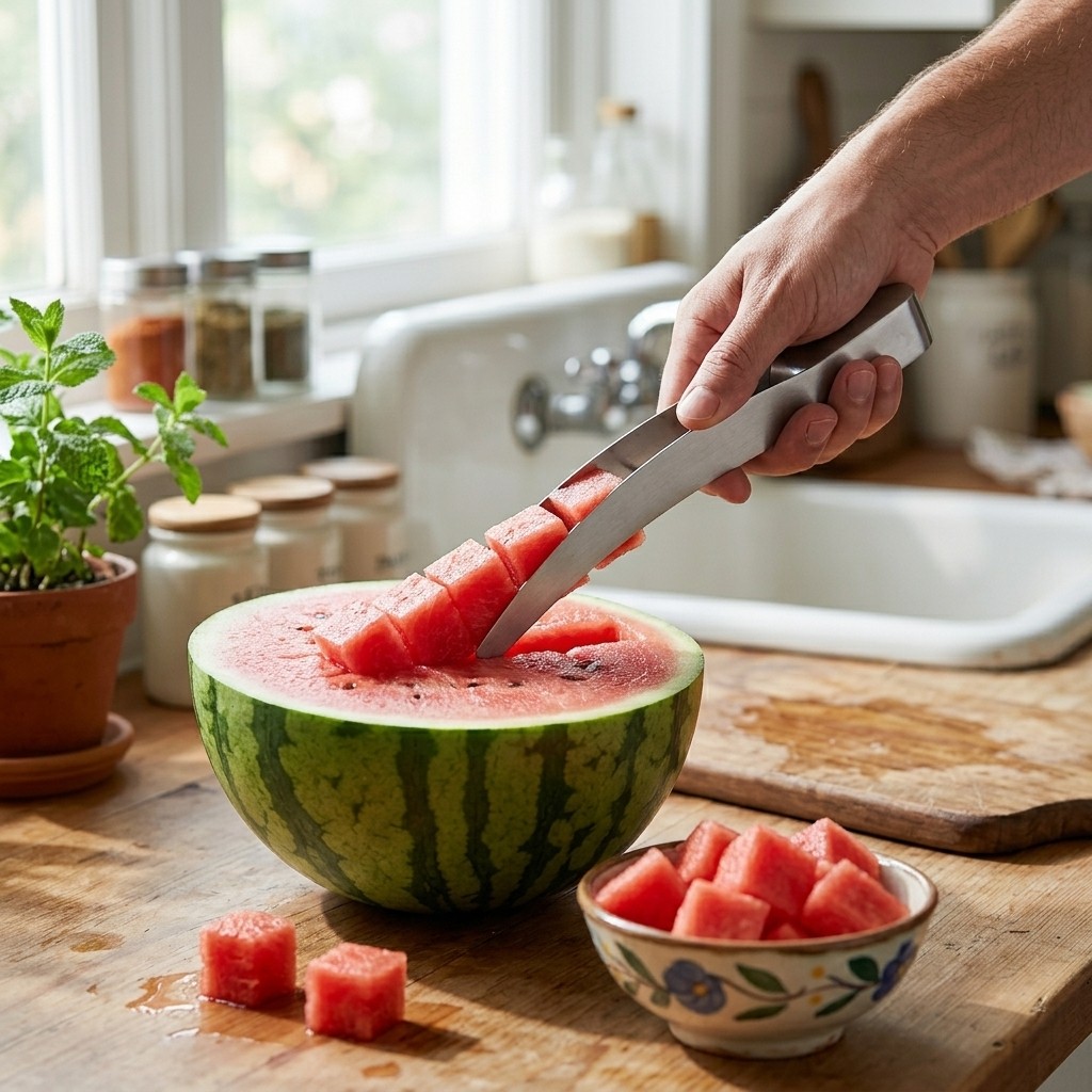 Watermelon Cube Slicer Cutter Stainless Steel Kitchen Fruit Prep Tool gallery