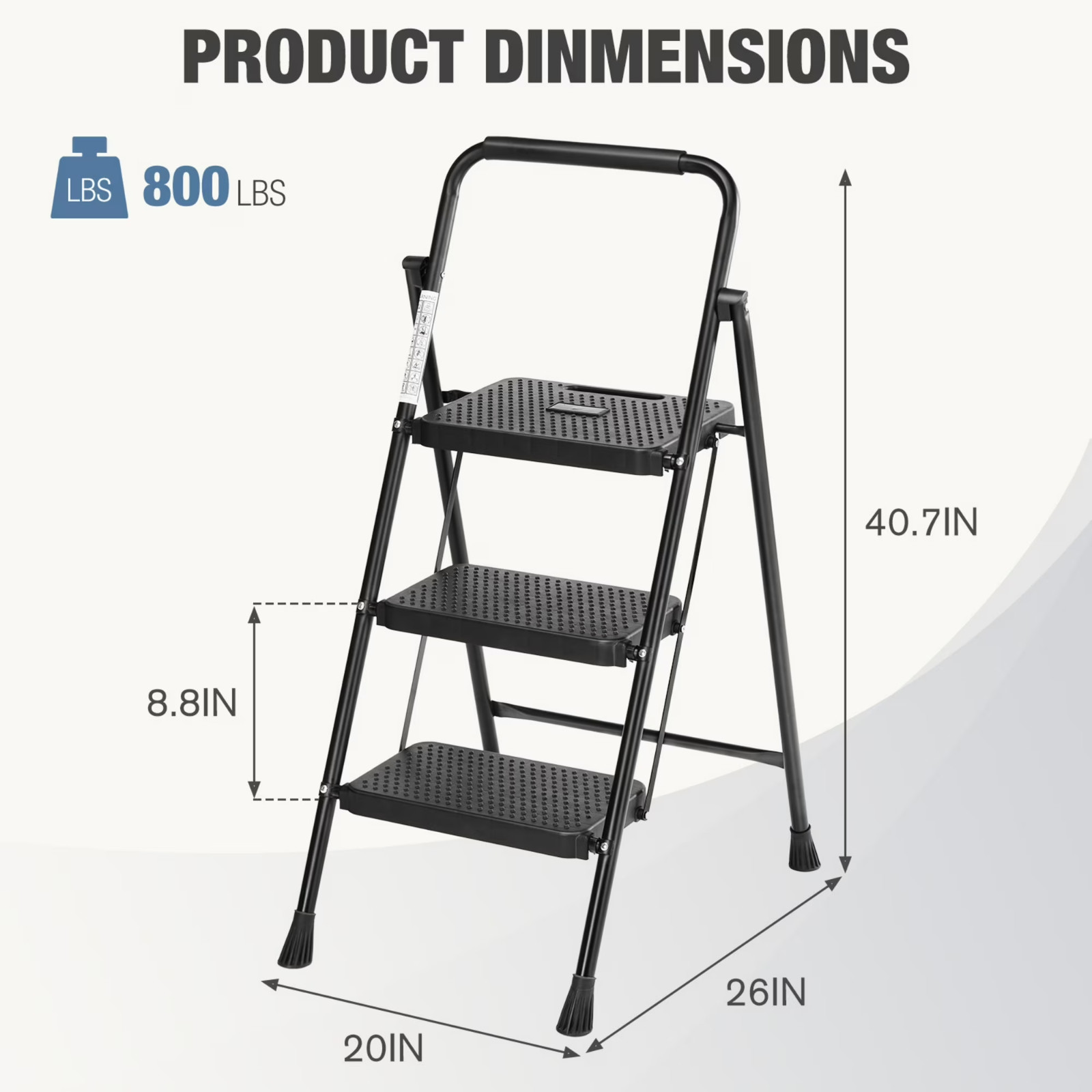 3 Step Ladder Folding Step Stool 800lb Capacity Heavy Duty gallery