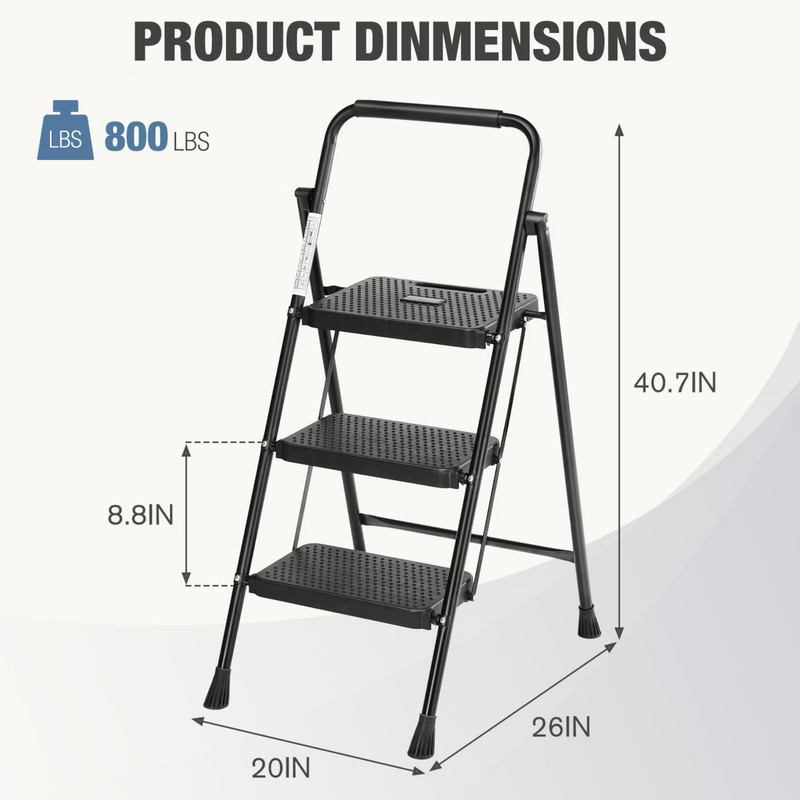 3 Step Ladder Folding Step Stool 800lb Capacity Heavy Duty gallery