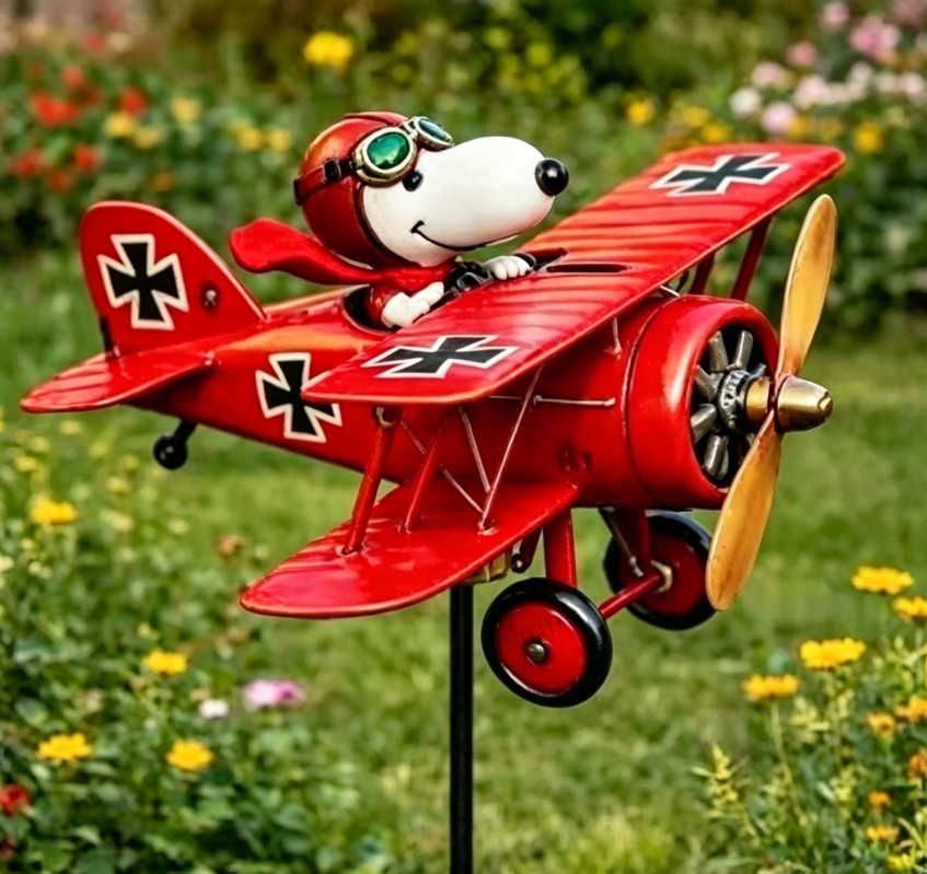 Snoopy Pilot Flying Biplane Wind Spinner - Vintage Metal Garden Windmill Decor gallery