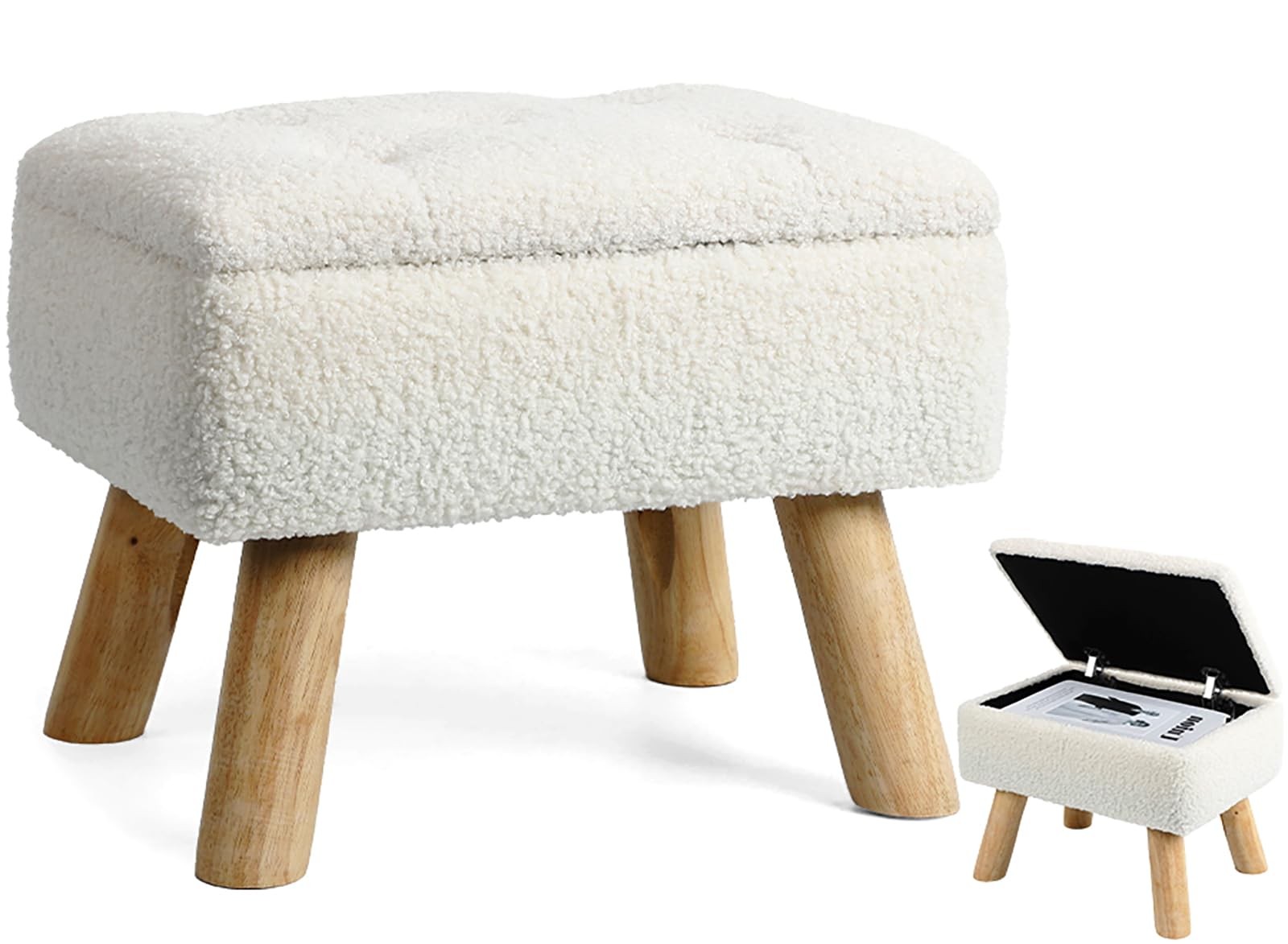 Storage Ottoman, Small Foot Stool Ottoman with Storage, Boucle Teddy Velvet F... gallery