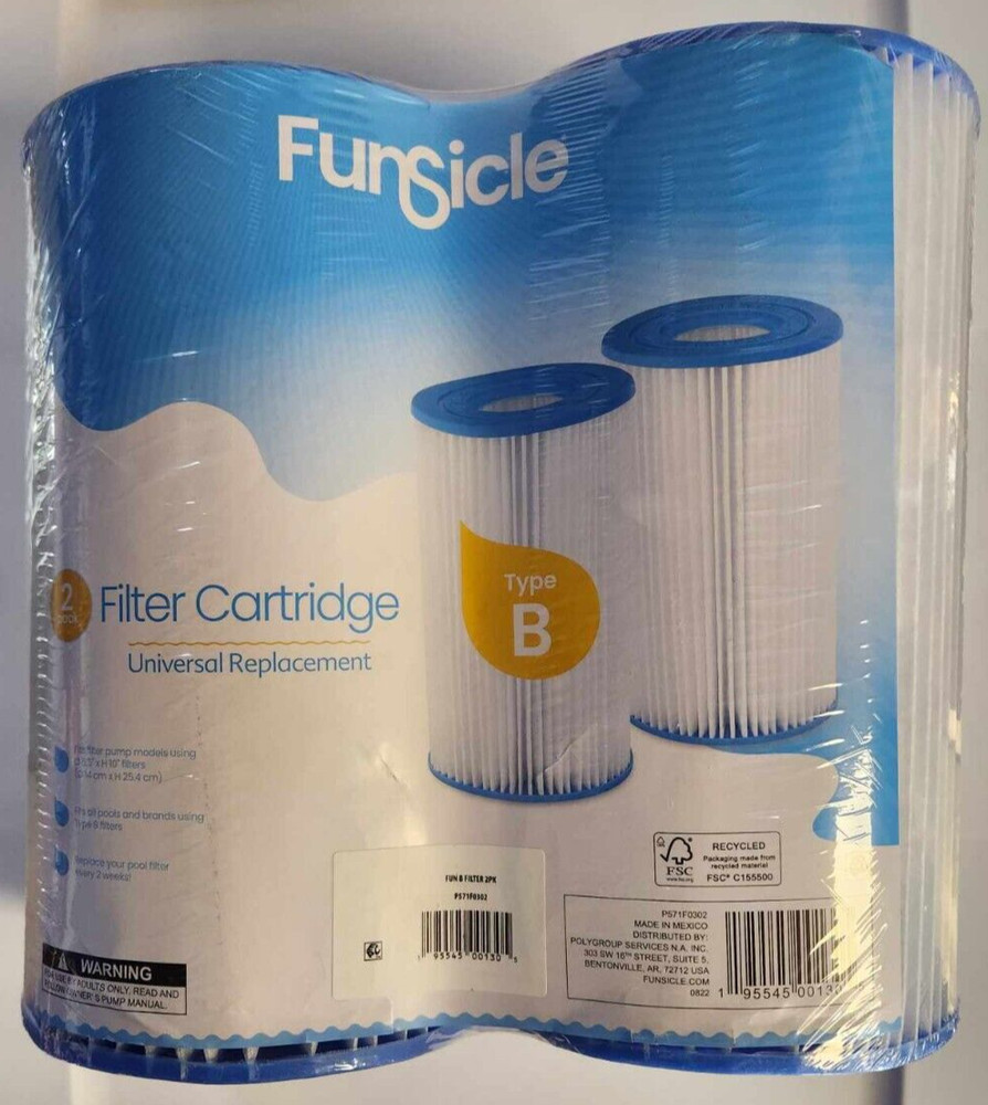 FunSicle 2-Pack TYPE B Universal Replacement Swim Pool Filter Cartridges -Sealed