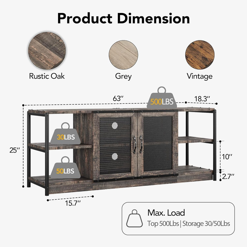 Rustic Grey TV Stand for 65/75 Inch TVs with Storage & Cable Management gallery