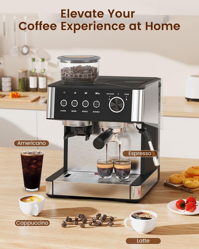 Electactic Espresso Machine with Grinder, 15 Bar Expresso Coffee Machines gallery