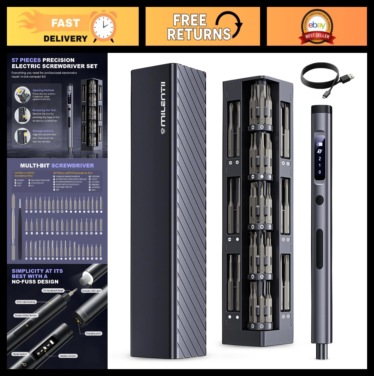 57-in-1 Mini Electric Screwdriver Set, Rechargeable Magnetic Tool Kit for Electr gallery