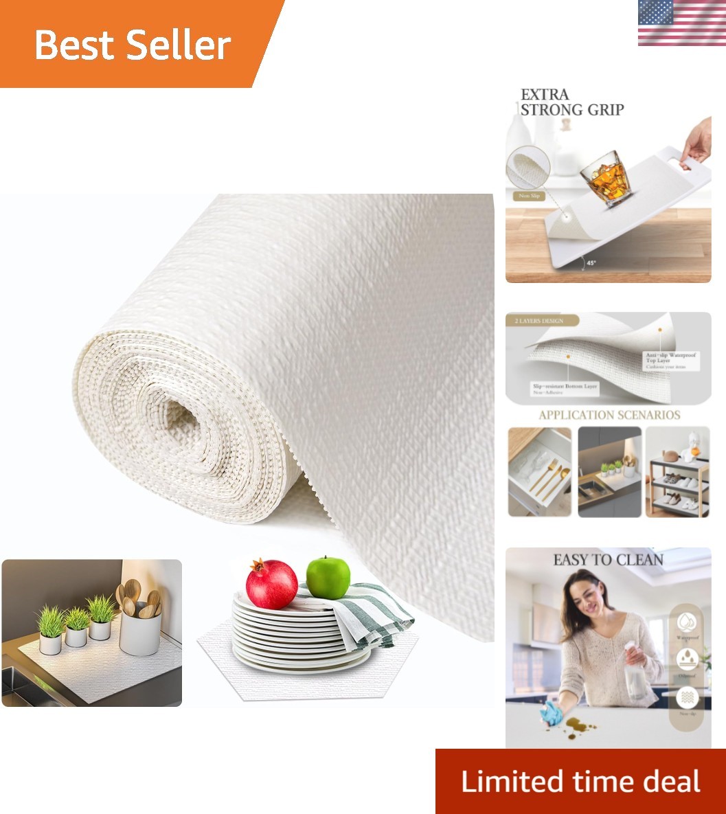 Shelf and Drawer Liner for Kitchen Cabinet, Non Adhesive Non Slip Shelf Paper... gallery