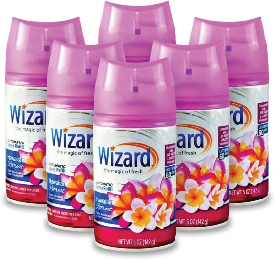 6 WIZARD AUTOMATIC SPRAY REFILLS – 5 oz – HAWAIIAN RETREAT