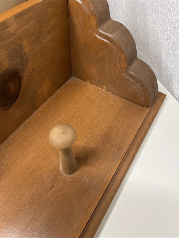 Vintage Pine Solid Wood Shelf & Hat Coat Rack 3 Peg Handmade gallery