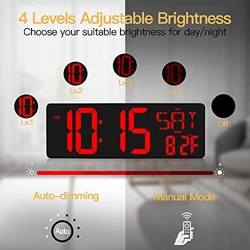 Atomic Clock LED Silent Large Display Digital Wall Clock Never Needs Red New gallery