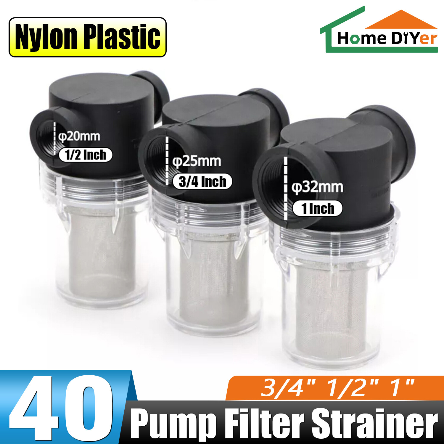 3/4" 1/2" 1" Inline Filter Strainer Water Pump High Flow Pipeline Filter 40 Mesh gallery
