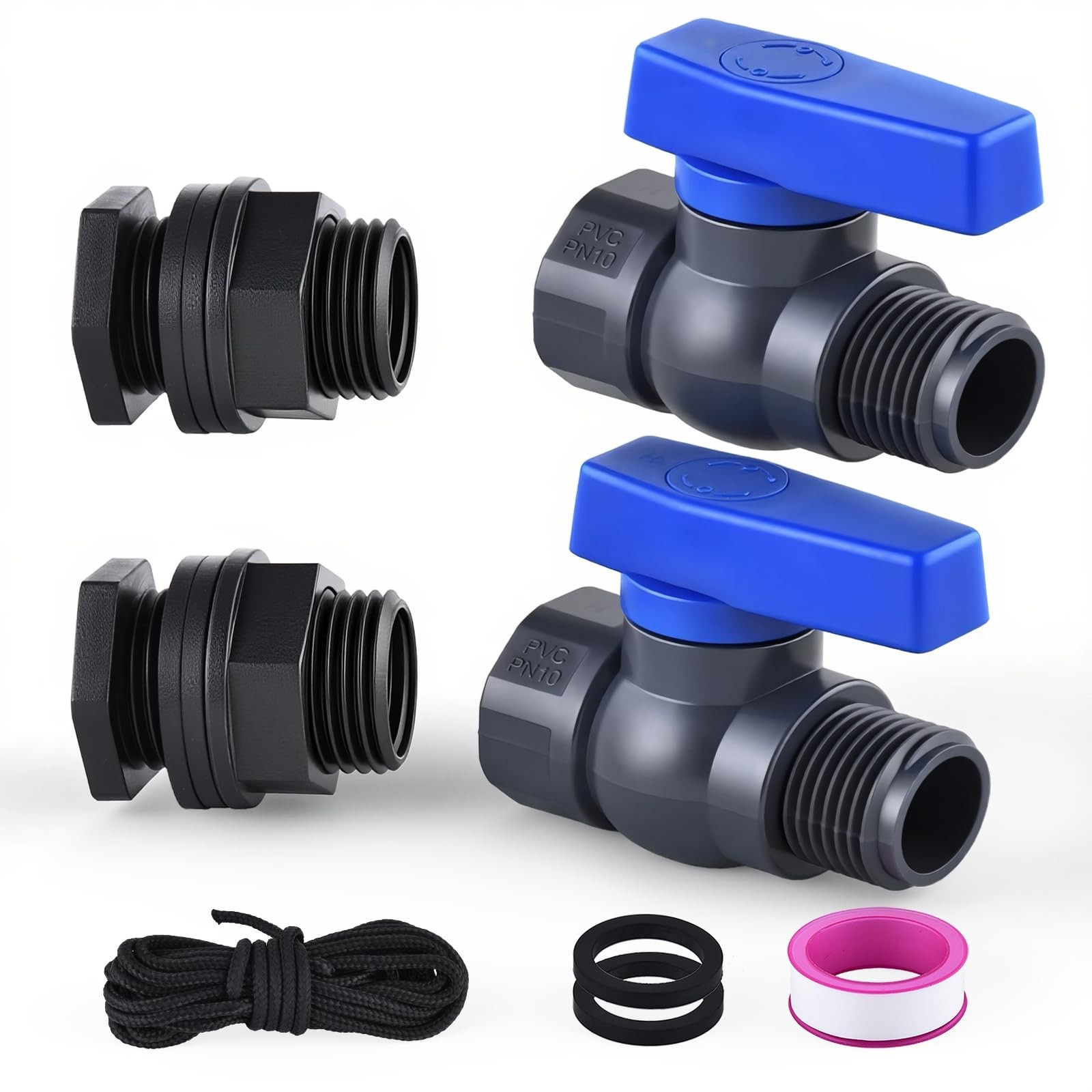 LUOFANT 2 Pack 3/4 Inch Rain Barrel Spigot Kit, PVC Garden Hose Shut Off Valv... gallery