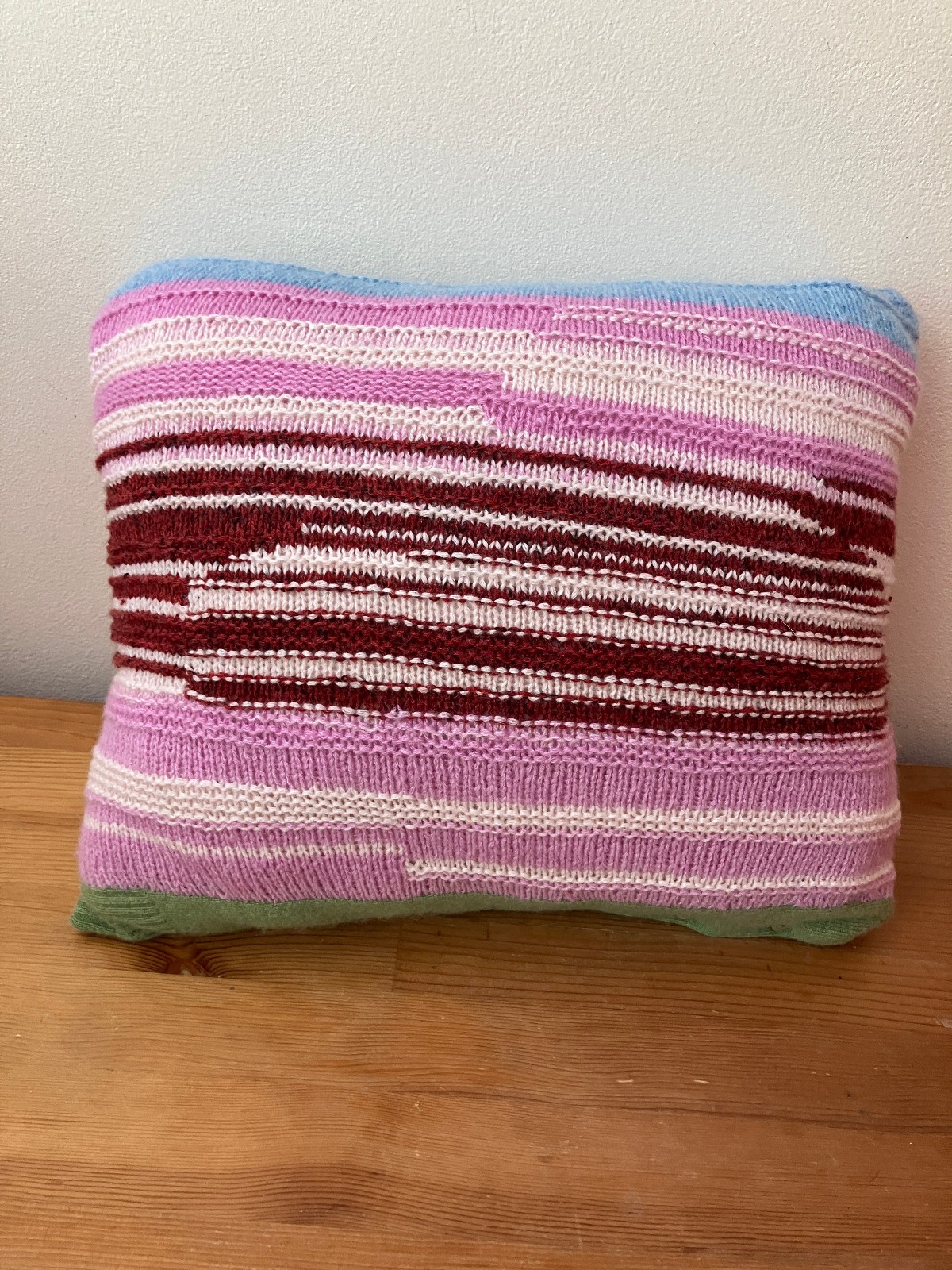 4 Ply Cashmere Handmade Knitted Multicolor Striped Pillow 14x17 in - 35x43 cm gallery