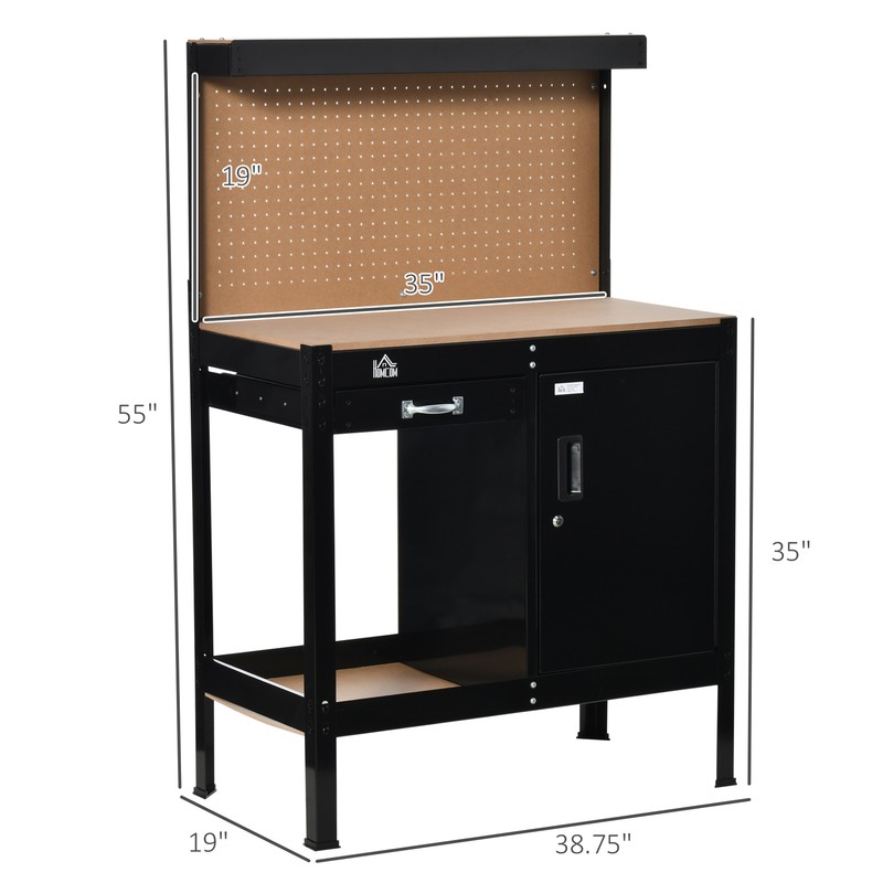 Garage Tool Storage Desk Work Bench Workshop Table with Drawer & Peg Board gallery